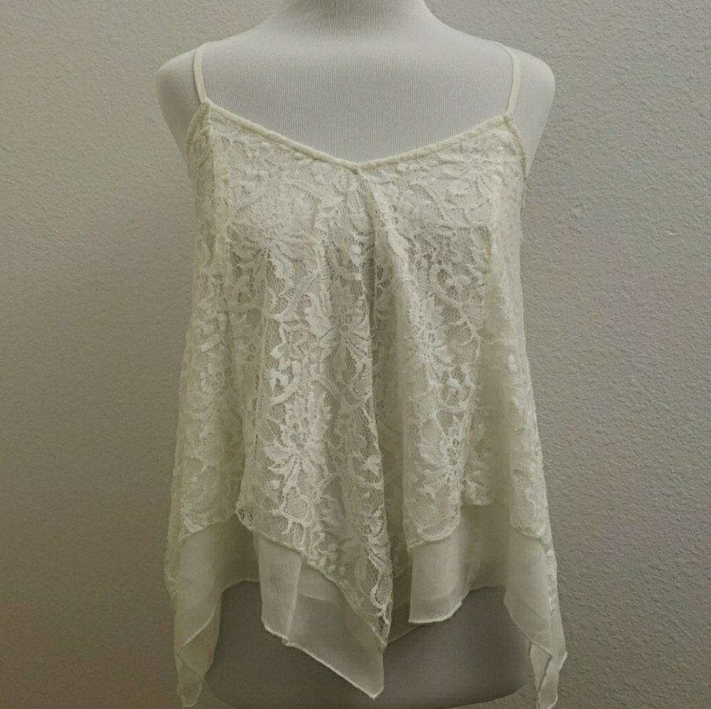Abercrombie & Fitch Ivory Lace and Chiffon Top T60